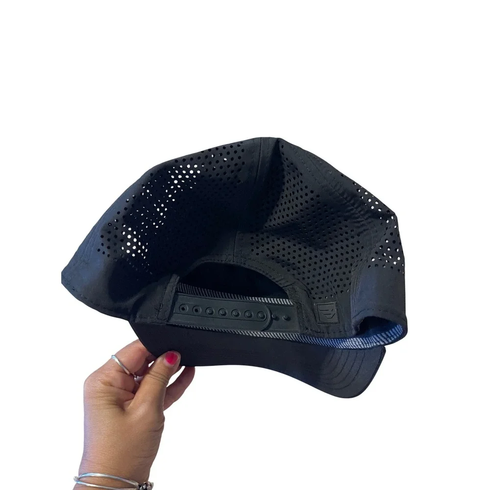 Burlebo Mens Performance Snapback Hat Black Laser Perforated Breathable Cap I13